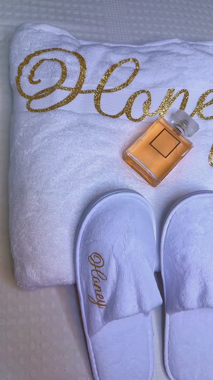 Custom Luxury cozy set - Towel, Slippers & Bathrobe